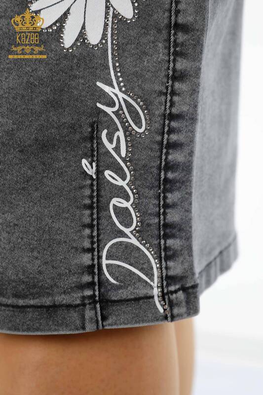 Wholesale Women's Skirt Daisy Patterned Stone Embroidered Pocket - 4177 | KAZEE