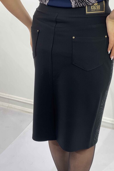 Wholesale Women's Skirt With Scattered Stones Large Size - 4163 | KAZEE - Thumbnail