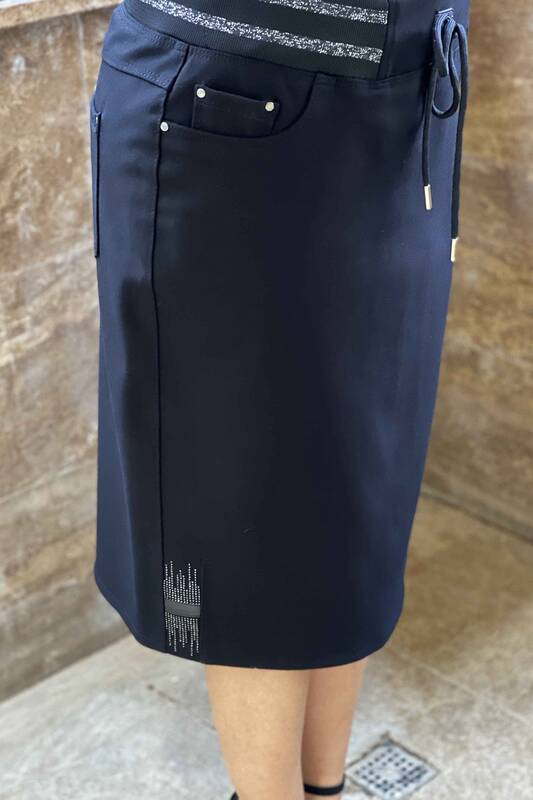 Wholesale Women's Skirt Stripe Detailed Pocket Stone Embroidered - 4144 | KAZEE