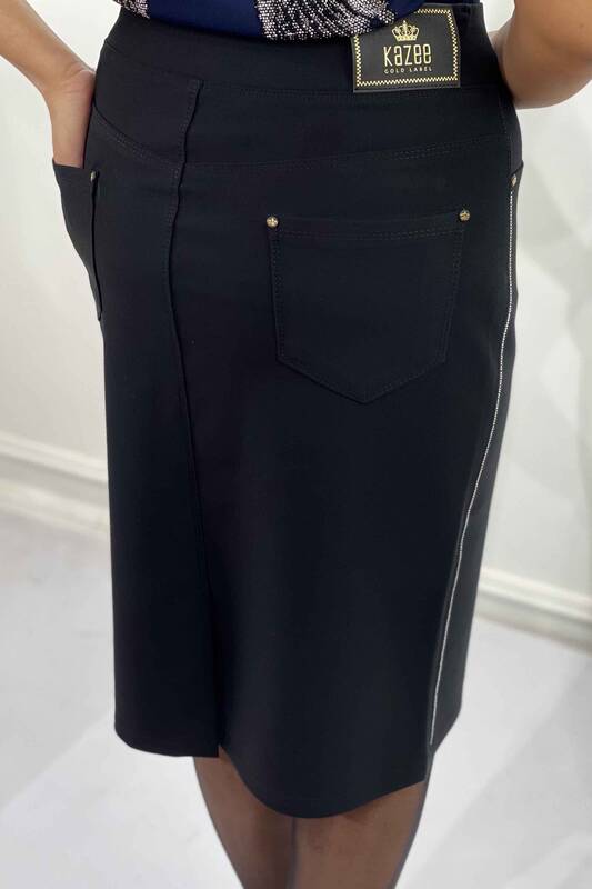 Wholesale Women's Skirt Striped Detailed Stone Embroidered Pocket - 4164 | KAZEE
