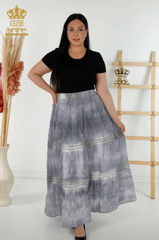 Wholesale Women's Skirt - Tie Patterned - Gray - 20441 | KAZEE