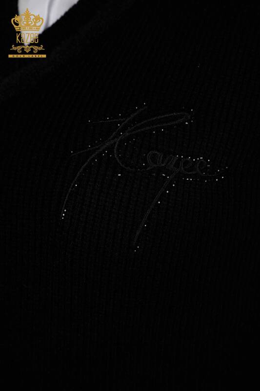 Wholesale Women's Sleeveless Sweater Crystal Stone Embroidered Black - 30170 | KAZEE