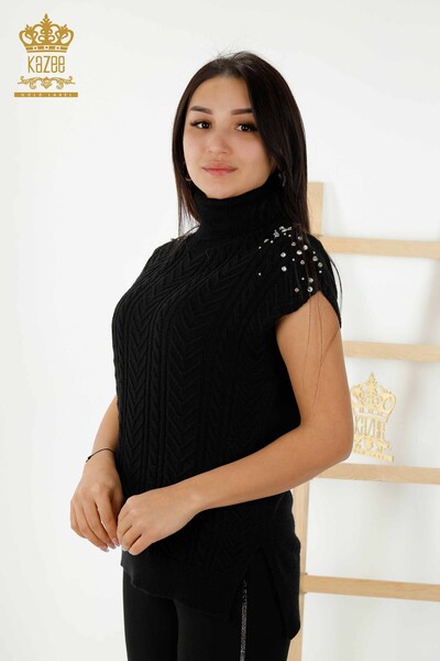 Kazee - Wholesale Women's Sleeveless Sweater - Crystal Stone Embroidered - Black - 30242 | KAZEE (1)
