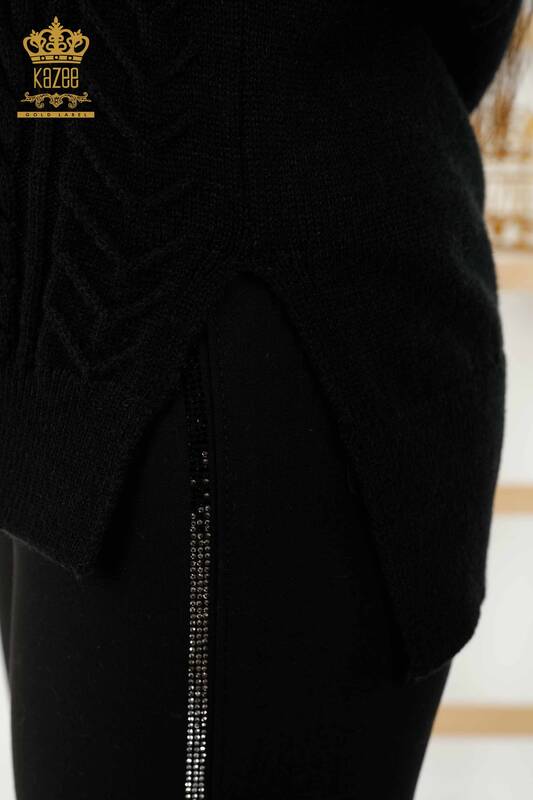 Wholesale Women's Sleeveless Sweater - Crystal Stone Embroidered - Black - 30242 | KAZEE