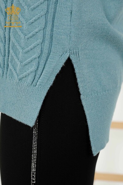 Wholesale Women's Sleeveless Sweater - Crystal Stone Embroidered - Blue - 30242 | KAZEE - Thumbnail