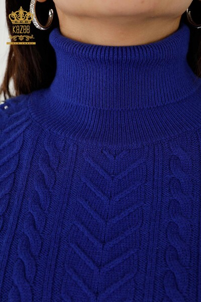 Wholesale Women's Sleeveless Sweater - Crystal Stone Embroidered - Dark Blue - 30242 | KAZEE - Thumbnail (2)