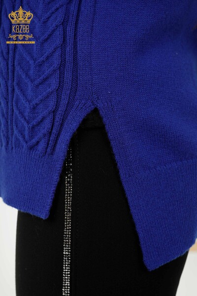 Wholesale Women's Sleeveless Sweater - Crystal Stone Embroidered - Dark Blue - 30242 | KAZEE - Thumbnail