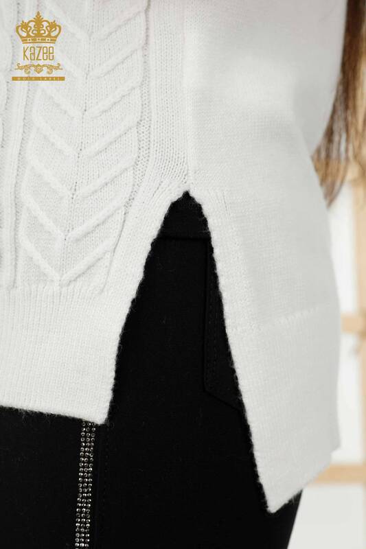 Wholesale Women's Sleeveless Sweater Crystal Stone Embroidered - Ecru - 30242 | KAZEE