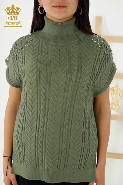 Kazee - Wholesale Women's Sleeveless Sweater - Crystal Stone Embroidered - Khaki - 30242 | KAZEE (1)