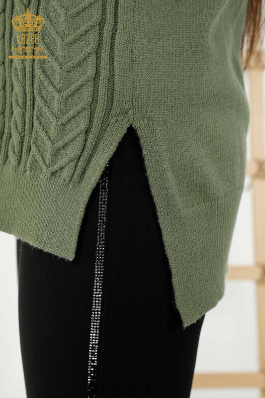 Wholesale Women's Sleeveless Sweater - Crystal Stone Embroidered - Khaki - 30242 | KAZEE