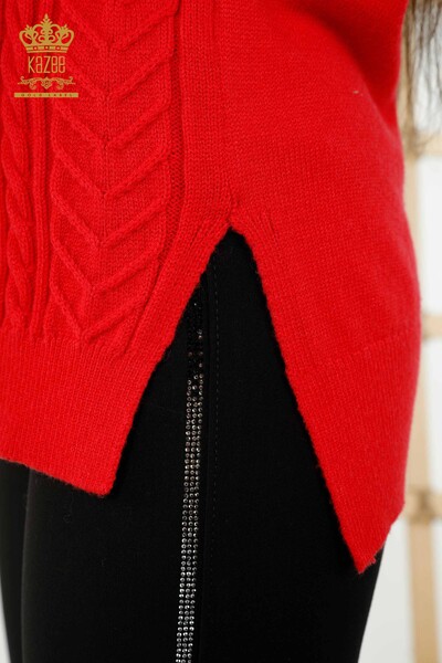 Wholesale Women's Sleeveless Sweater - Crystal Stone Embroidered - Red - 30242 | KAZEE - Thumbnail