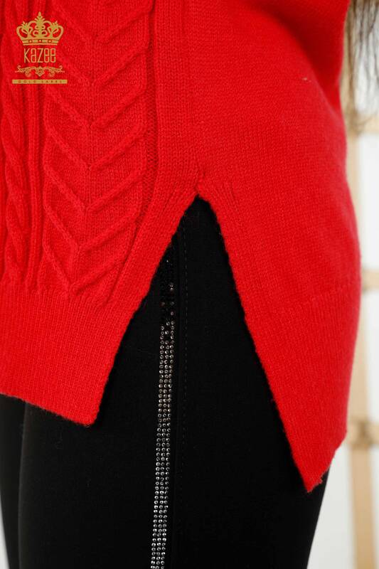 Wholesale Women's Sleeveless Sweater - Crystal Stone Embroidered - Red - 30242 | KAZEE