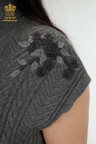 Wholesale Women's sleeveless sweater Floral Anthracite - 30179 | KAZEE - Thumbnail