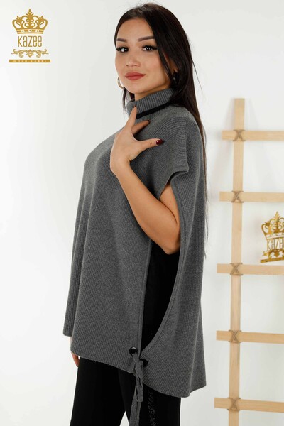 Wholesale Women's Sleeveless Sweater - Turtleneck - Anthracite - 30229 | KAZEE