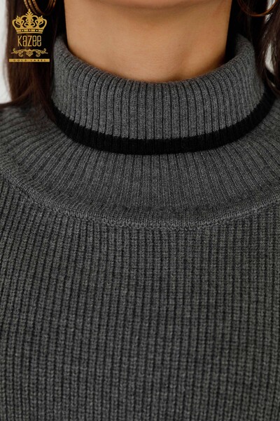 Wholesale Women's Sleeveless Sweater - Turtleneck - Anthracite - 30229 | KAZEE - Thumbnail