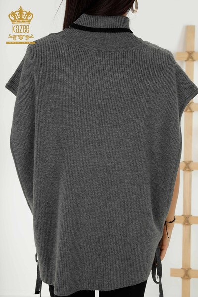 Wholesale Women's Sleeveless Sweater - Turtleneck - Anthracite - 30229 | KAZEE - Thumbnail