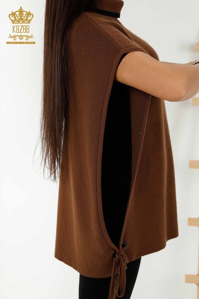 Wholesale Women's Sleeveless Sweater - Turtleneck - Brown - 30229 | KAZEE - Thumbnail