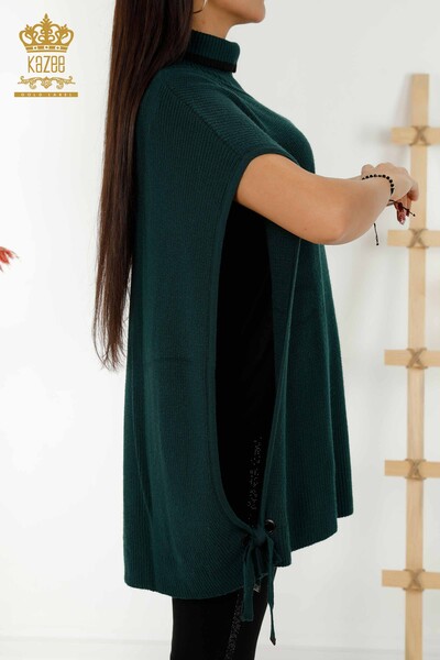 Wholesale Women's Sleeveless Sweater - Turtleneck - Dark Green - 30229 | KAZEE - Thumbnail (2)
