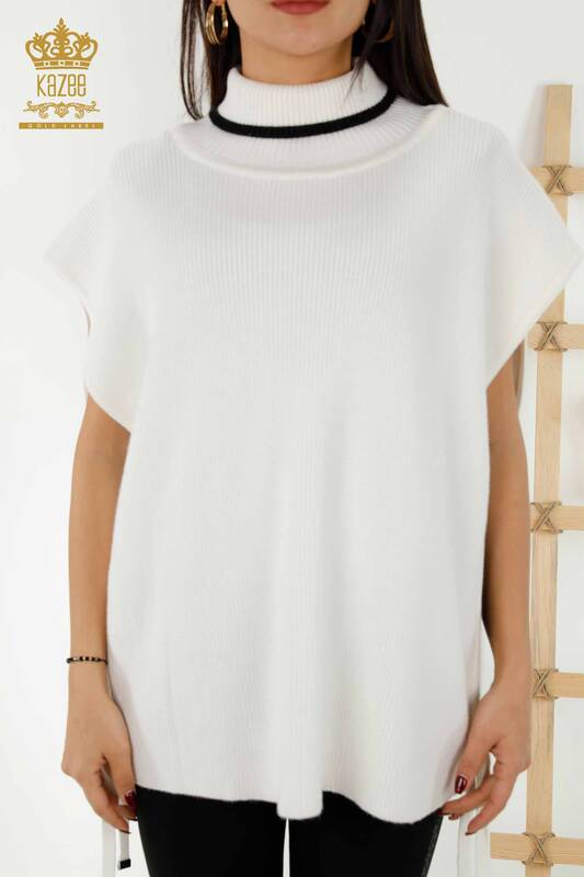 Wholesale Women's Sleeveless Sweater - Turtleneck - Ecru - 30229 | KAZEE