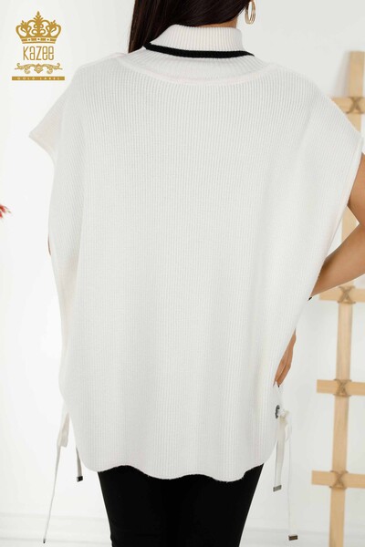 Wholesale Women's Sleeveless Sweater - Turtleneck - Ecru - 30229 | KAZEE - Thumbnail