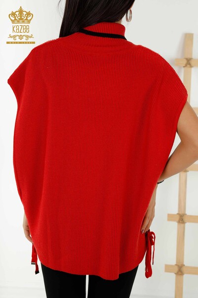 Wholesale Women's Sleeveless Sweater - Turtleneck - Red - 30229 | KAZEE - Thumbnail