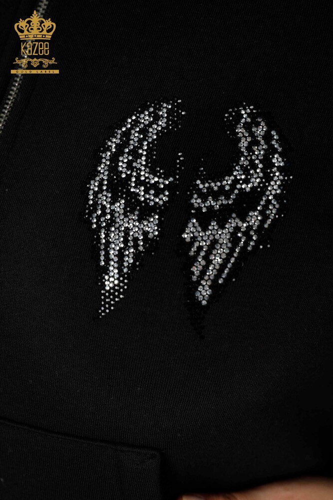 Wholesale Women's Tracksuit Set Angel Wing Pattern Black - 17466 | KAZEE - 4