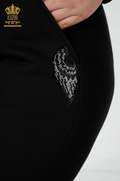 Wholesale Women's Tracksuit Set Angel Wing Pattern Black - 17466 | KAZEE - 7