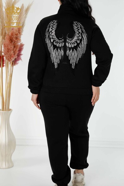 Wholesale Women's Tracksuit Set Angel Wing Pattern Black - 17466 | KAZEE - 10