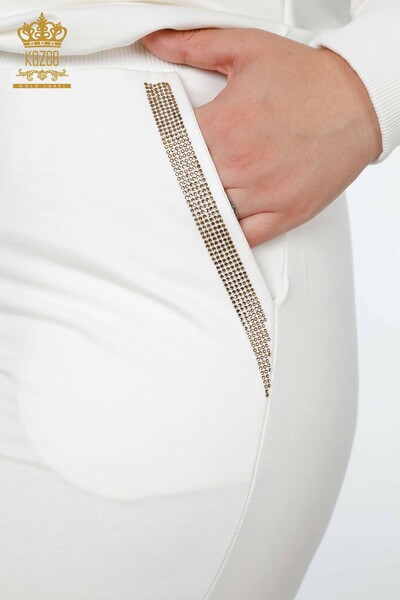 Wholesale Women's Tracksuit Set Angel Wing Pattern Ecru - 17481 | KAZEE - 7