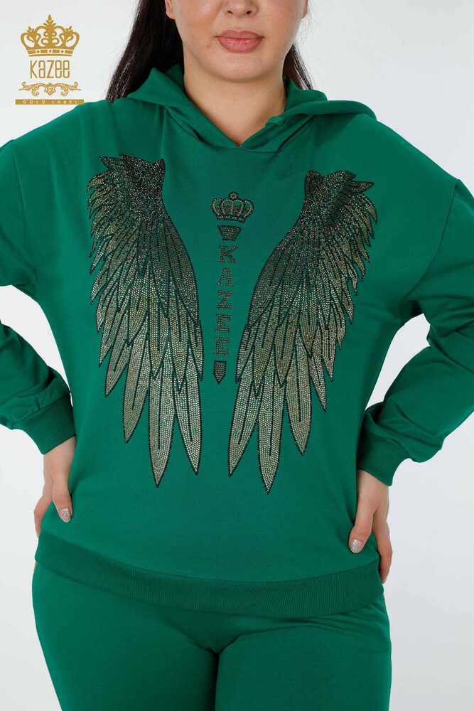 Wholesale Women's Tracksuit Set Angel Wing Pattern Green - 17481 | KAZEE - 3