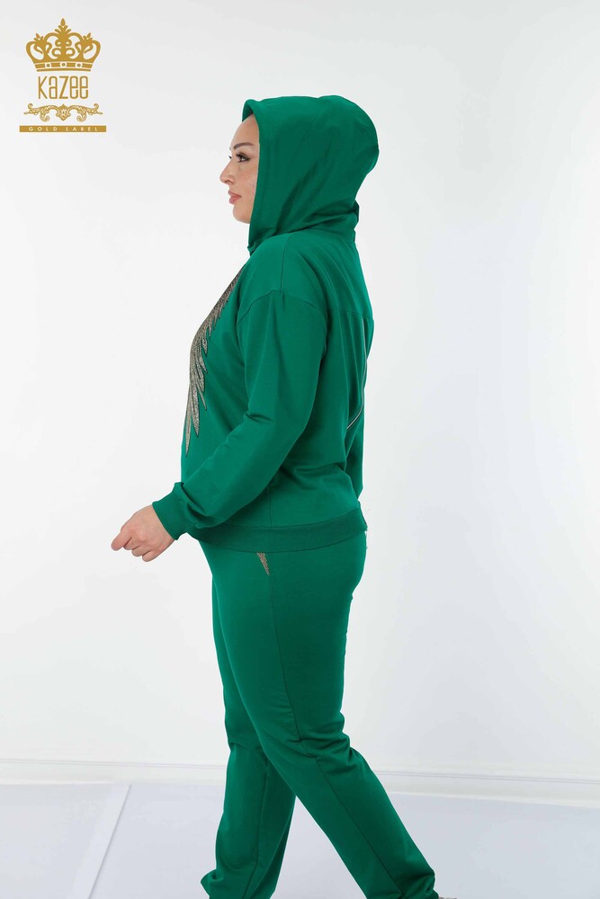 Wholesale Women's Tracksuit Set Angel Wing Pattern Green - 17481 | KAZEE - 8
