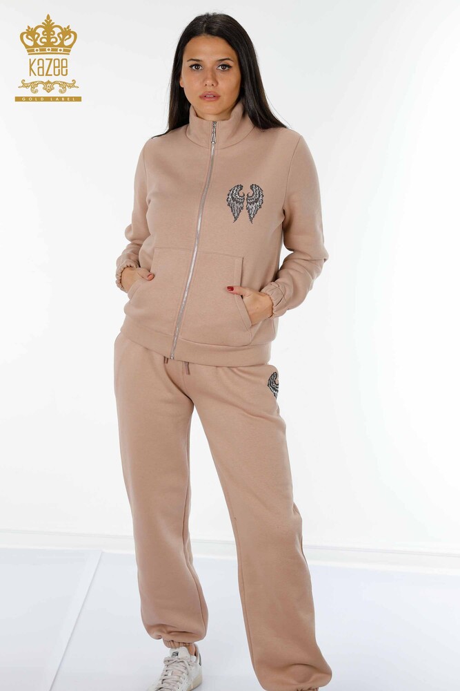Wholesale Women's Tracksuit Set Angel Wing Pattern Mink - 17466 | KAZEE - 1