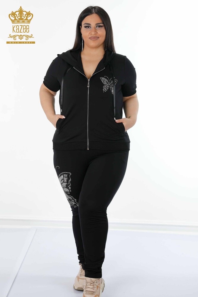 Wholesale Women's Tracksuit Set Butterfly Pattern Black - 17391 | KAZEE - 1