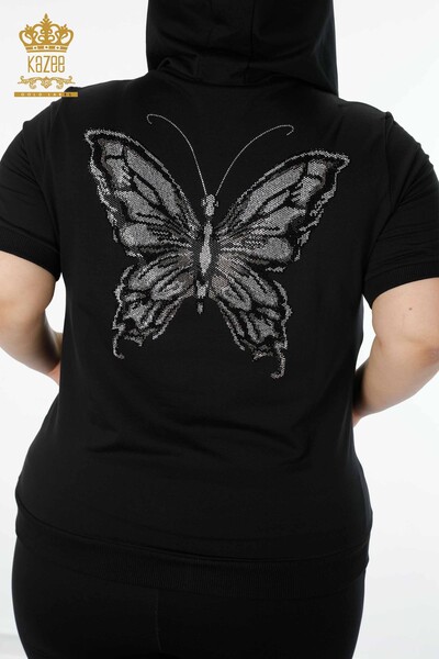 Wholesale Women's Tracksuit Set Butterfly Pattern Black - 17391 | KAZEE - Thumbnail