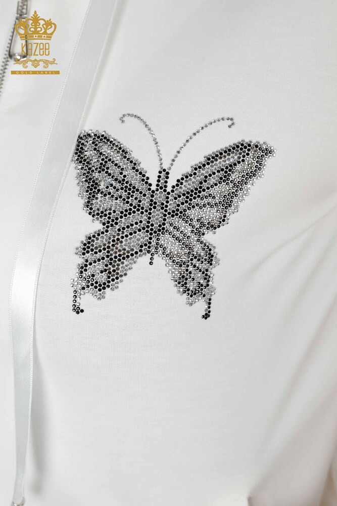 Wholesale Women's Tracksuit Set Butterfly Patterned Ecru - 17391 | KAZEE - 4