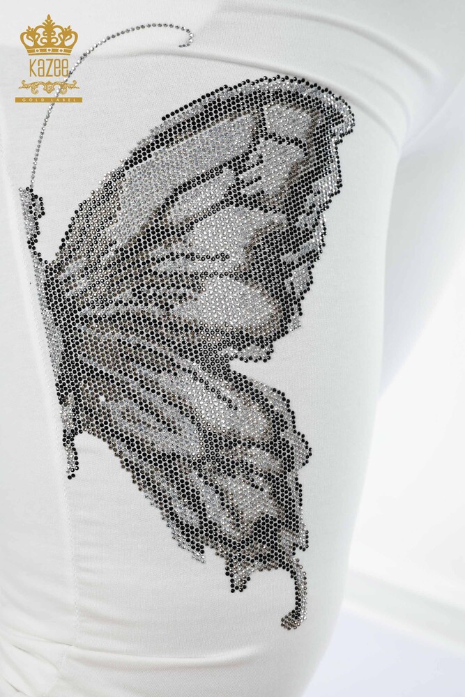 Wholesale Women's Tracksuit Set Butterfly Patterned Ecru - 17391 | KAZEE - 8