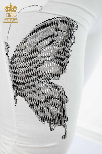 Wholesale Women's Tracksuit Set Butterfly Patterned Ecru - 17391 | KAZEE - 8