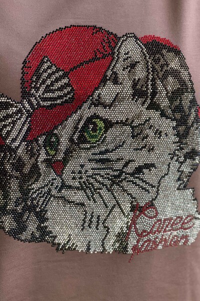 Wholesale Women's Tracksuit Set Cat Patterned Stone Embroidered - 17327 | KAZEE - Thumbnail