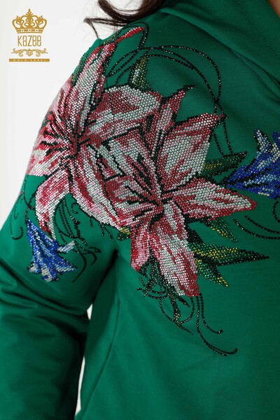 Wholesale Women's Tracksuit Set Colorful Floral Pattern Green - 17499 | KAZEE - Thumbnail