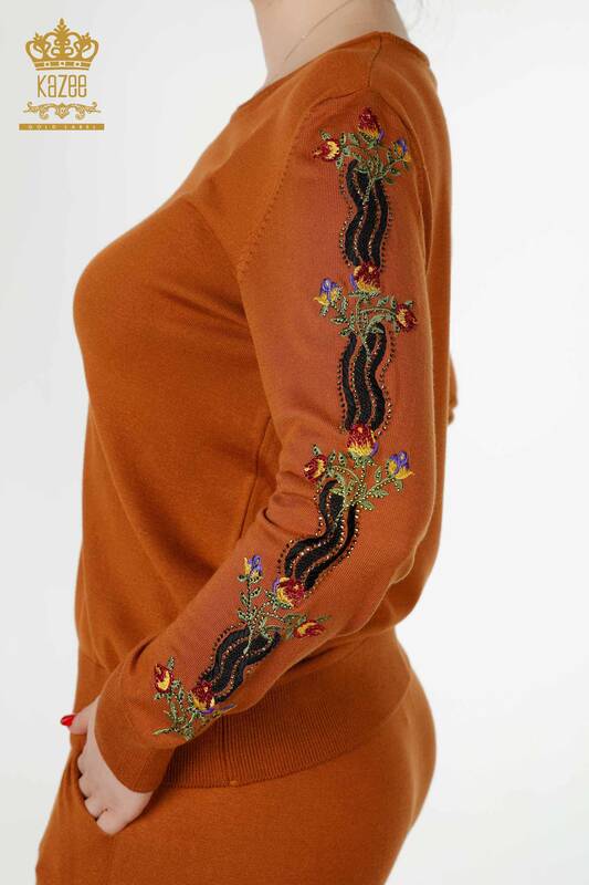 Wholesale Women's Tracksuit Set Colorful Floral Patterned Tan - 16528 | KAZEE