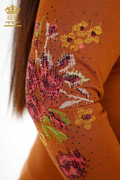 Wholesale Women's Tracksuit Set Colorful Floral Patterned Tan - 16570 | KAZEE - Thumbnail