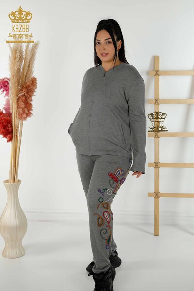 Wholesale Women's Tracksuit Set - Color Patterned - Gray - 16657 | KAZEE - Kazee
