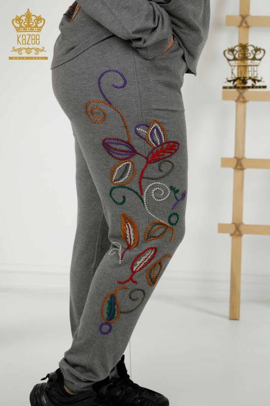 Wholesale Women's Tracksuit Set - Color Patterned - Gray - 16657 | KAZEE