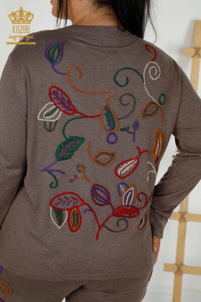 Wholesale Women's Tracksuit Set - Colorful Patterned - Mink - 16657 | KAZEE - Thumbnail