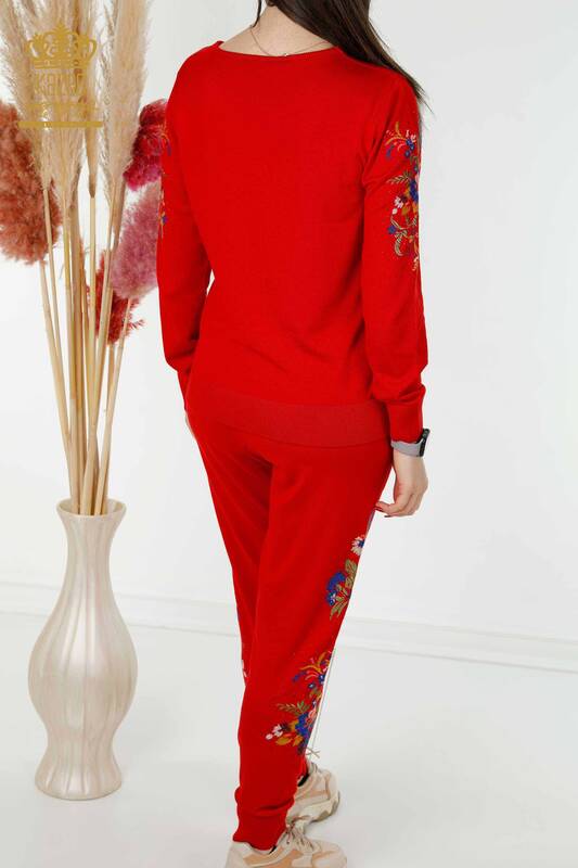 Wholesale Women's Tracksuit Set Colorful Patterned Red - 16560 | KAZEE