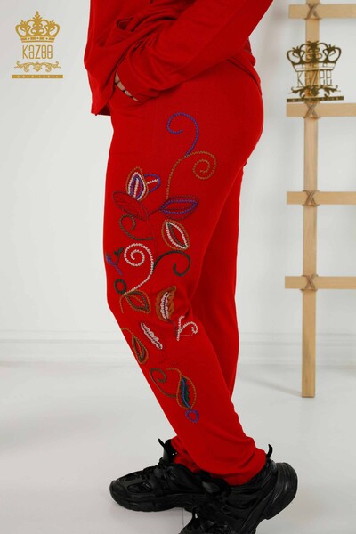 Wholesale Women's Tracksuit Set - Colorful Patterned - Red - 16657 | KAZEE - Thumbnail
