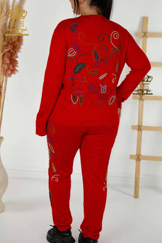 Wholesale Women's Tracksuit Set - Colorful Patterned - Red - 16657 | KAZEE