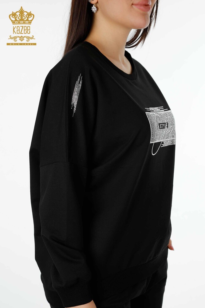 Wholesale Women's Tracksuit Set Crystal Stone Embroidered Black - 17461 | KAZEE - 6