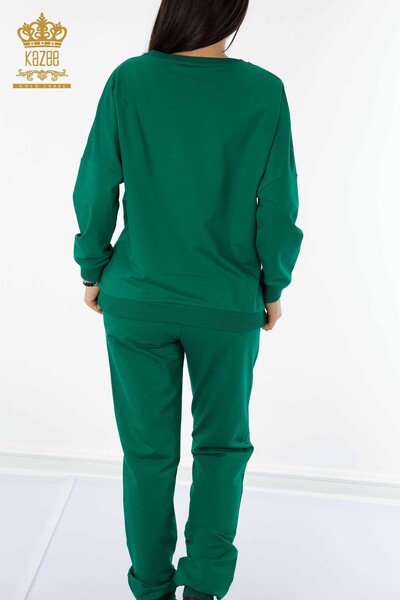Wholesale Women's Tracksuit Set Crystal Stone Embroidered Green - 17461 | KAZEE - 9