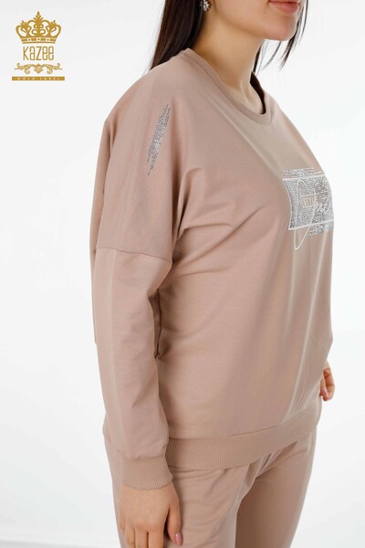 Wholesale Women's Tracksuit Set Crystal Stone Embroidered Mink - 17461 | KAZEE - 7